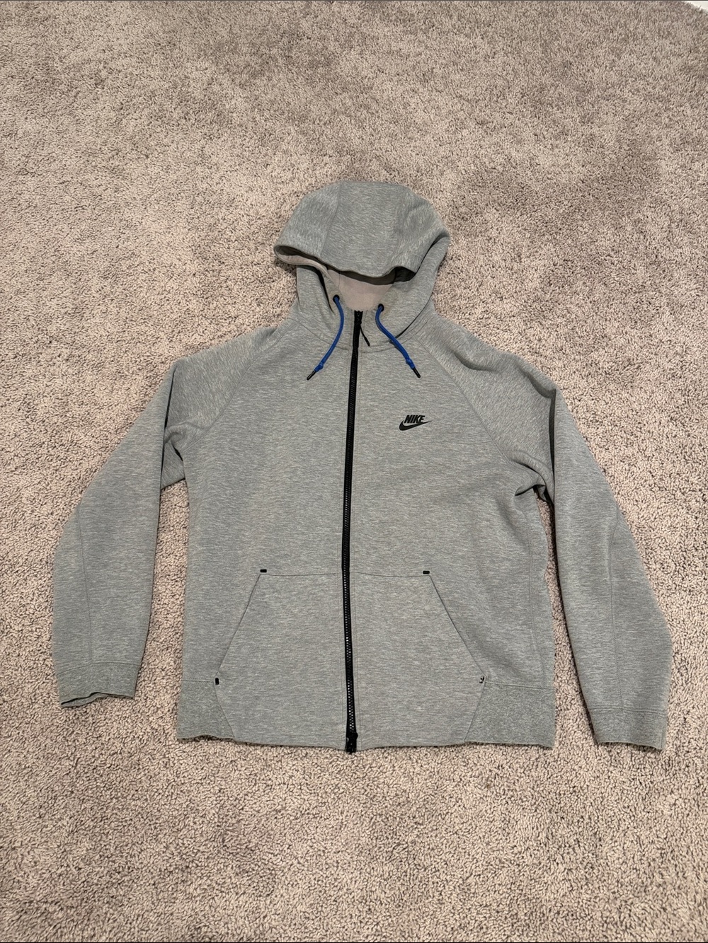 Nike Tech KO Gray Zip-Up Hoodie with Blue Drawcords